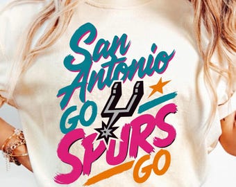 Go Spurs Go PNG、サンアントニオバスケットボール昇華デザイン、レトロフィエスタブラシストロークTシャツアート、テキサススポーツファンパーカーグラフィックヴィンテージ