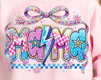 Mama PNG Sublimation Design | Trendy Lightning Bolt Mama Shirt Design | Retro Checkered Leopard Mama Png | Mother's Day Digital Download