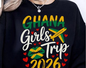 ガーナ女子旅2026 PNG、お揃いのバケーション昇華デザイン、アフリカ旅行隊グラフィック、ガーナフライトTシャツデジタルファイルPNGアセット