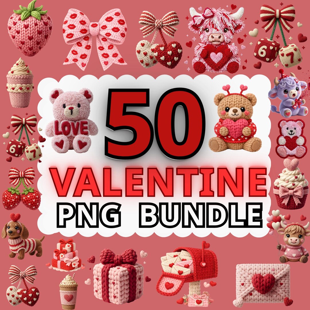 Valentines Day PNG Bundle Faux Yarn Latch Hook Yarn Bow Coquette ...