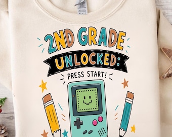 2年生アンロックPNG、ゲーマー新学期昇華デザイン、ビデオゲーム学生Tシャツグラフィック、レトロ小学校ファイルPNG