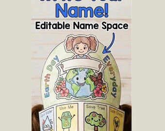 Earth Day Crown Craft for Kids, Editable Name Earth Day Hat, Preschool Earth Day Activity, Kindergarten Printable, Classroom Project,DIY PDF