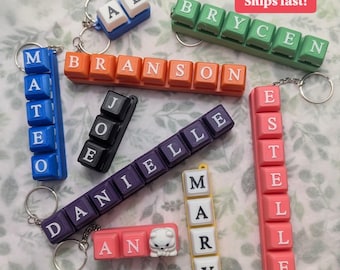 Custom Name Keychain 3D Printed with Clicky  Fidget  letters - personalized stress relief