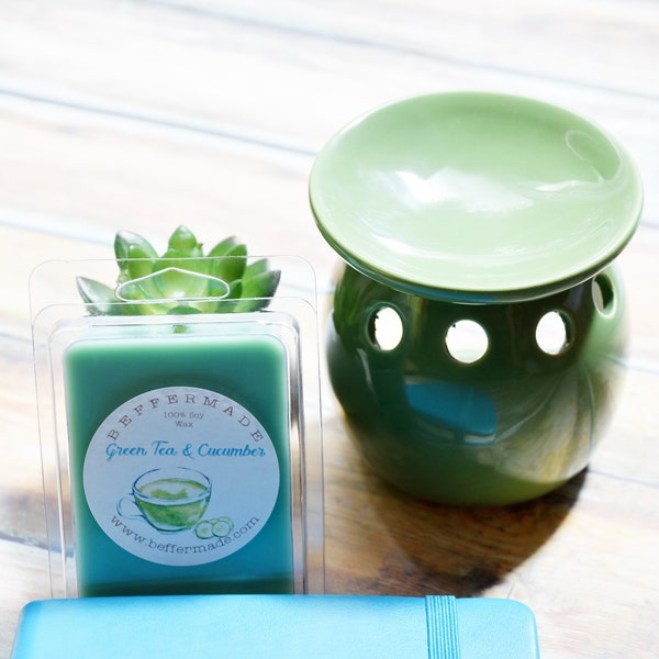 Green Tea and Cucumber Wax Melts, 6 cubes, 3 oz, Spa Scent, Relaxing Scent