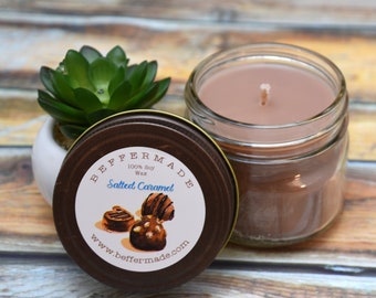 Salted Caramel Candle, 4 oz Mason Jar Candle, Soy