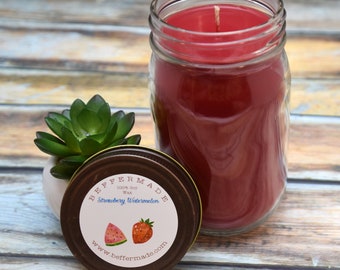 Strawberry Watermelon Candle, 16 oz Soy Candle, Fruity Scent