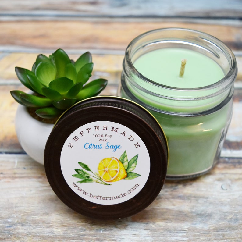 Citrus Sage Candle 8 Oz Soy Jar Candle Herbal Scent Etsy