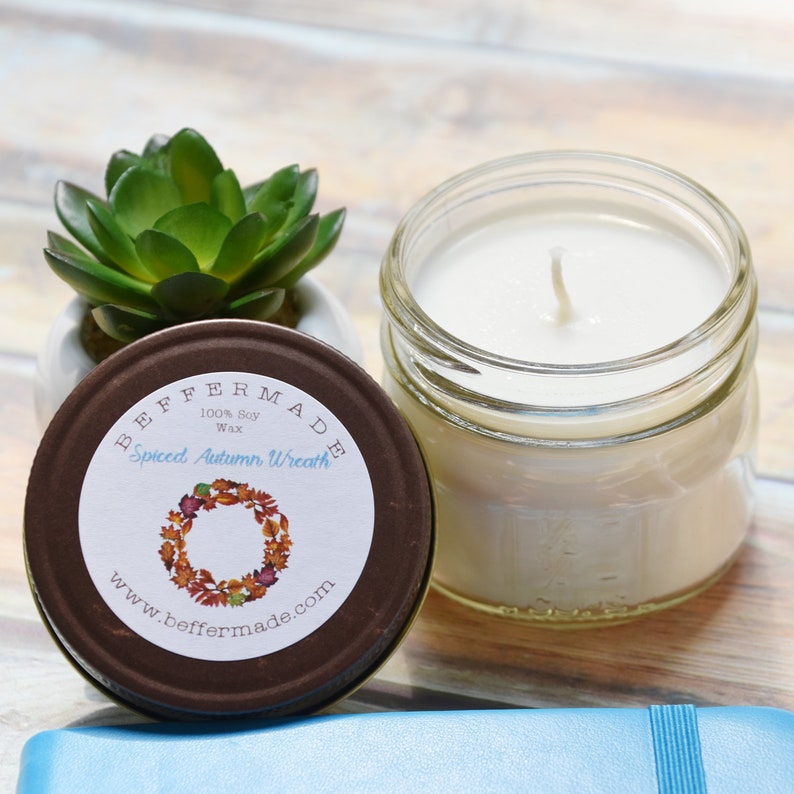 Spiced Autumn Wreath Candle 4 oz soy candle Autumn Scent