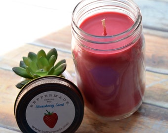 Strawberry Candle, 16 oz Soy Candle, Fruity Scent