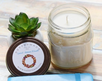 Spiced Autumn Wreath Candle, 8 oz soy candle, Autumn Scent