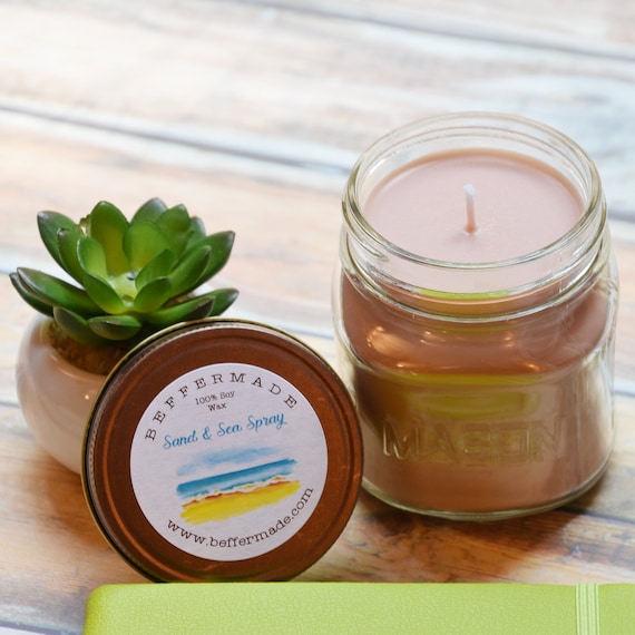 Sand and Sea Spray Candle, 8 Oz Soy Candle, Beach Scent 