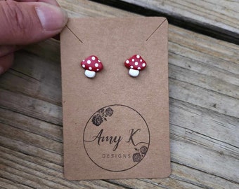 Mushroom earrings, clay mushroom earring, mushroom stud earring