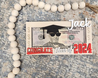 Money Graduation holder, 50 or 100 dollar bill holder, Personalized Class of 2024 money holder, School colors, READY TO SHIP