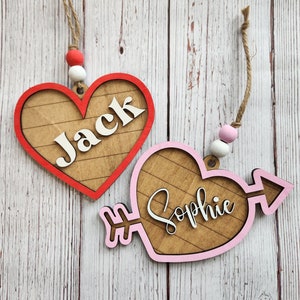 Valentine's Day name tag, Valentine Basket Name tag, Wood heart with name, Heart name tag, Valentine's name tag, Valentine Heart image 1