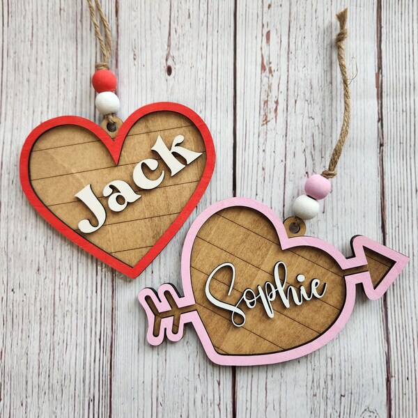 Valentine's Day name tag, Valentine Basket Name tag, Wood heart with name, Heart name tag, Valentine's name tag, Valentine Heart