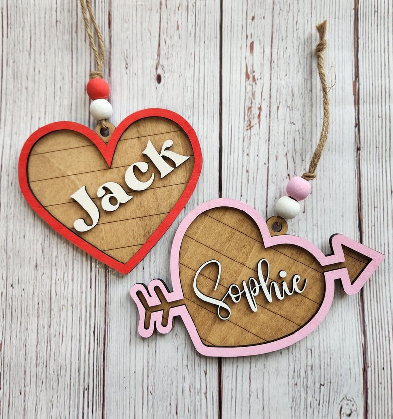 Valentine's Day name tag, Valentine Basket Name tag, Wood heart with name, Heart name tag, Valentine's name tag, Valentine Heart image 1