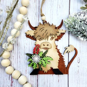 Highland Cow-kerstornament, Highland Cow-cadeau, boerderijkerst, Boho-boerderij, kerstcadeaus, kerstcadeaus, geschenken onder de 20, ornamenten onder de 20