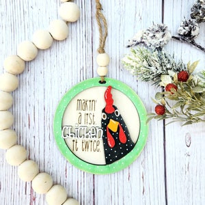 Chicken Christmas ornament, Funny Christmas ornament, Making a list chicken it twice, Chicken ornament for Christmas