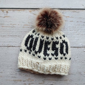 Queso knit hat, Queso knit beanie, Queso pom pom hat, Queso hat, Queso beanie, Chunky knit image 1