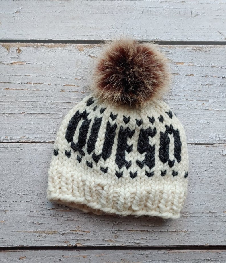 Queso knit hat, Queso knit beanie, Queso pom pom hat, Queso hat, Queso beanie, Chunky knit image 1