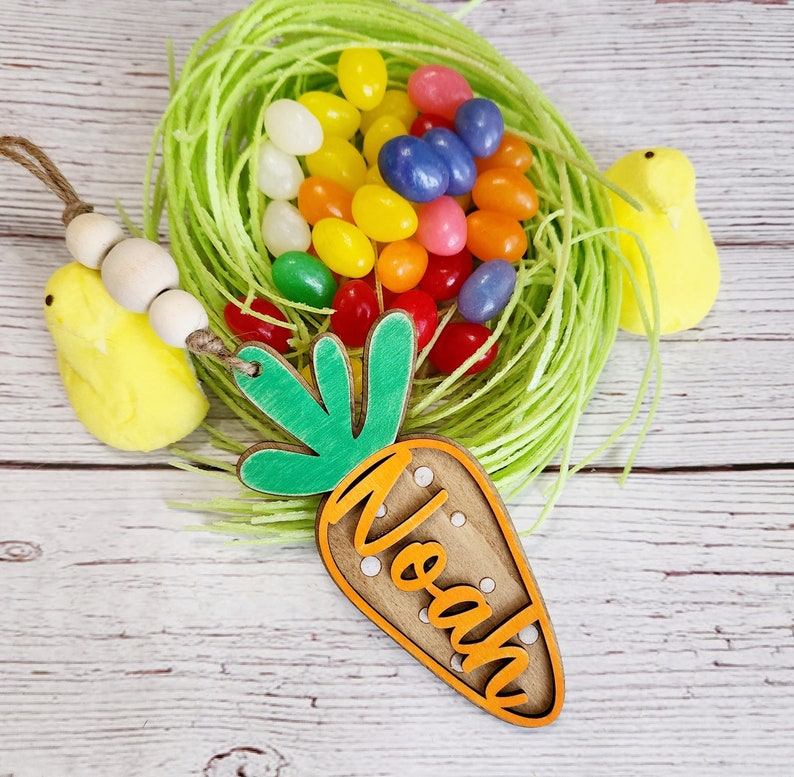 Easter Basket Tag, Name Tag for Easter Basket, Personalized Carrot Name Tag, Easter Basket image 2