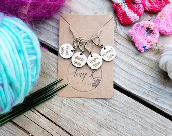 Right Side Wrong Side stitch markers, Front side Back side stitch markers, knitting or crochet stitch marker, progress keeper