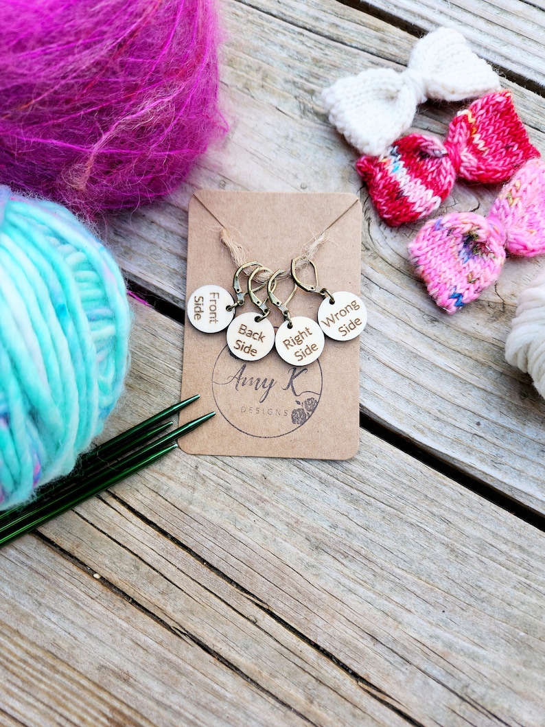 Right Side Wrong Side stitch markers, Front side Back side stitch markers, knitting or crochet stitch marker, progress keeper image 1