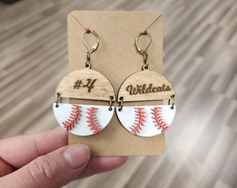 Baseball Dangle Earrings, Lever back earrings, Custom Baseball Earrings, Ready to Ship, Baseball earrings, Baseball Mom, Personalized