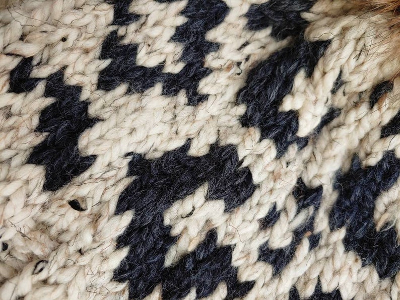 Animal Print Knit Hat With Fur Pompom Chunky Knit Hat Animal Etsy