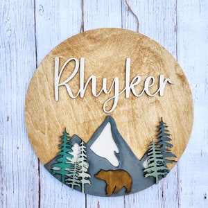 Wilderness Nursery Name Sign, Bear theme nursery sign, custom nursery sign, Nursery gift, customized baby shower gift image 2