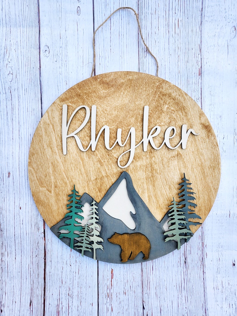 Wilderness Nursery Name Sign, Bear theme nursery sign, custom nursery sign, Nursery gift, customized baby shower gift image 2