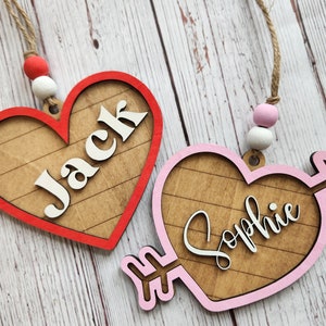 Valentine's Day name tag, Valentine Basket Name tag, Wood heart with name, Heart name tag, Valentine's name tag, Valentine Heart image 2