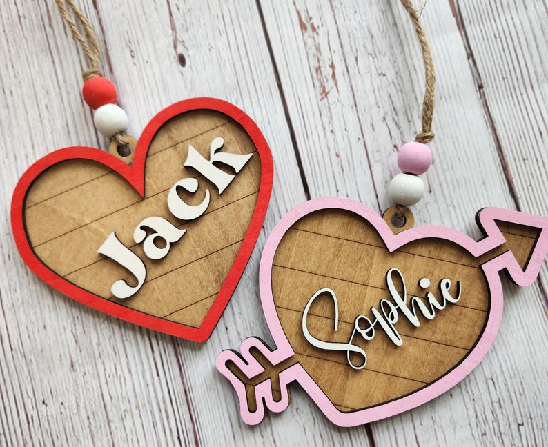 Valentine's Day name tag, Valentine Basket Name tag, Wood heart with name, Heart name tag, Valentine's name tag, Valentine Heart image 2