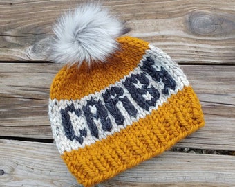 Carb lover knit hat, Carbs knit beanie, Carbs pom pom hat, Carbs hat, Carbs beanie, Chunky knit