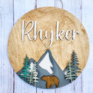 Wilderness Nursery Name Sign, Bear theme nursery sign, custom nursery sign, Nursery gift, customized baby shower gift image 1