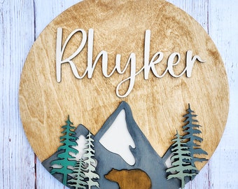 Wilderness Nursery Name Sign, Bear theme nursery sign, custom nursery sign, Nursery gift, customized baby shower gift