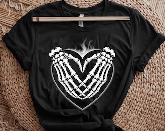 Skeleton Hands Heart Flame T-Shirt, Gothic Valentine Tee