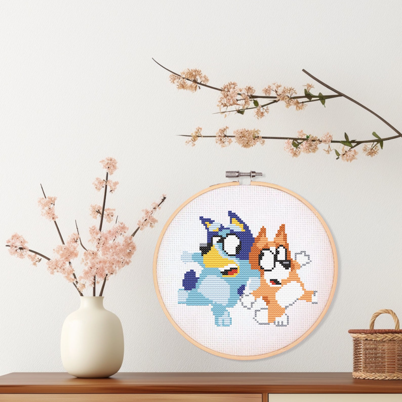 Bluey Crossroads Pattern Bluey and Bingo Kid Cartoon Heeler Australia Cross Stitch Needlepoint ...