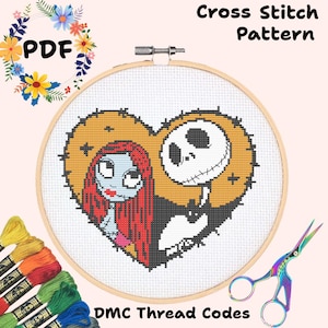 Jack en Sally Nightmare Before Halloween Kerstmis kruissteek borduurpatroon digitale download pixel art project ambachtelijke cartoon