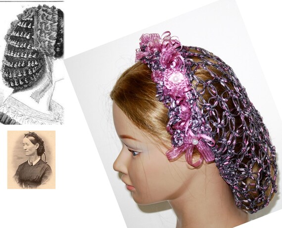 Civil War Reenactment Ladies Day Dress Headband Hair Net Snoods
