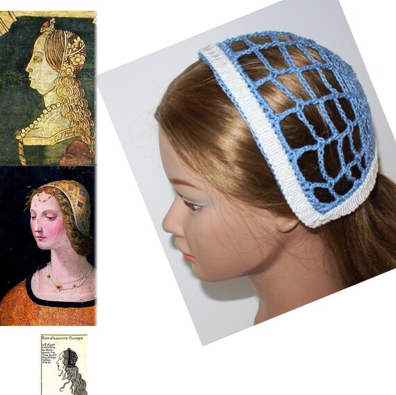 Renaissance Biggins Cap Coif Cap Blue White Cap Biggin Renni Faire Costume Headdress Medieval Sca
