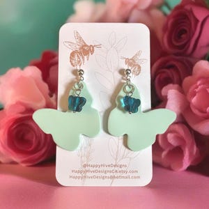 Mint Butterfly Dangle Earrings - Polymer Clay
