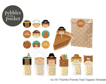 no.101 Thankful Friends Treat Toppers and 2" Stickers Digital Download Print/Cut SVG & Pdf