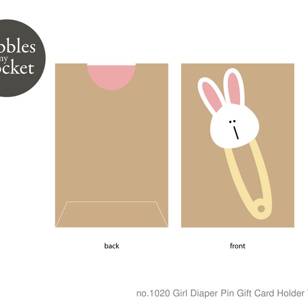 no.1020 Girl Diaper Pin Gift Card Holder Digital Download SVG & Pdf