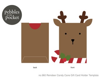 no.960 Reindeer Candy Cane Gift Card Holder Digital Download SVG & Pdf