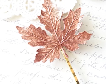 Rose Gold Leaf Hair Pin - Maple Leaf - Bobby Pin - Woodland Collection - Nature - Bridal - Woodland Hair