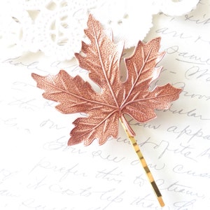 Rose Gold Leaf Hair Pin Maple Leaf Bobby Pin Woodland Collection Nature Bridal Woodland Hair image 1