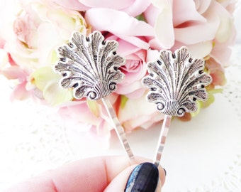Ox Silver Shell Hair Pins - Silver Seashell Bobby Pin Set - Shell Hair Accesorio - Beach Shell Hair Pins - Beach Wedding - Bridal Hair