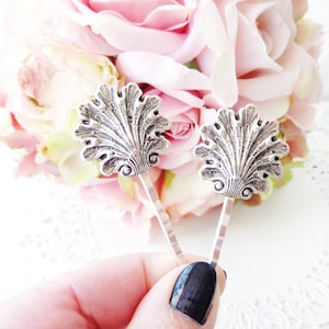 Ox Silver Shell Hair Pins - Silver Seashell Bobby Pin Set - Shell Hair Accessory - Beach Shell Hair Pins - Beach Wedding - Bridal Hair