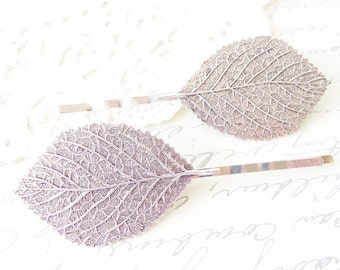 Silver Leaf Bobby Pin Set - Aspen Leaf Hair Pins - Birch Leaf Bobby Pin - Woodland Leaf Hair Pins - Wedding Hair Accessory - Bridal Hair
